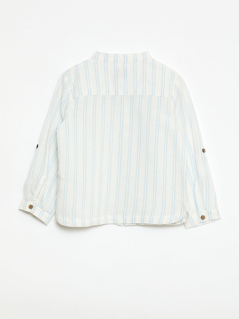 Camisa gola mao com mangas arregaçáveis Branco - Kiabi