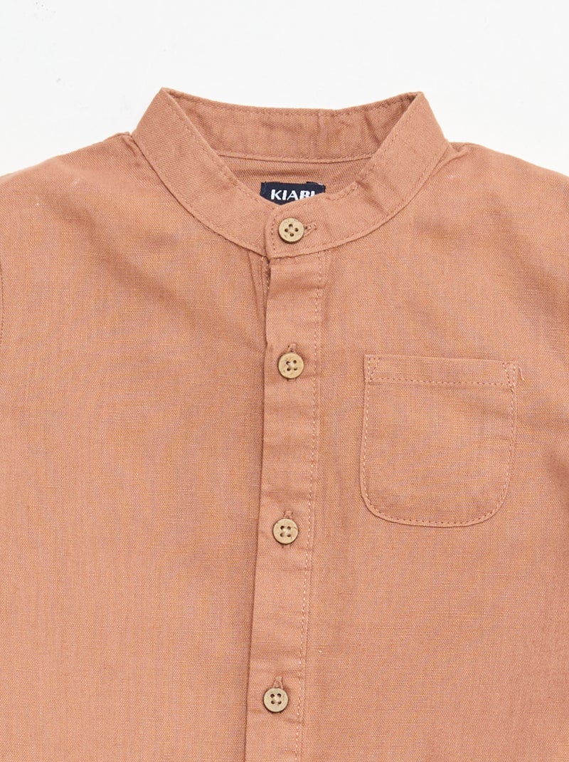 Camisa gola mao com mangas arregaçáveis Castanho - Kiabi