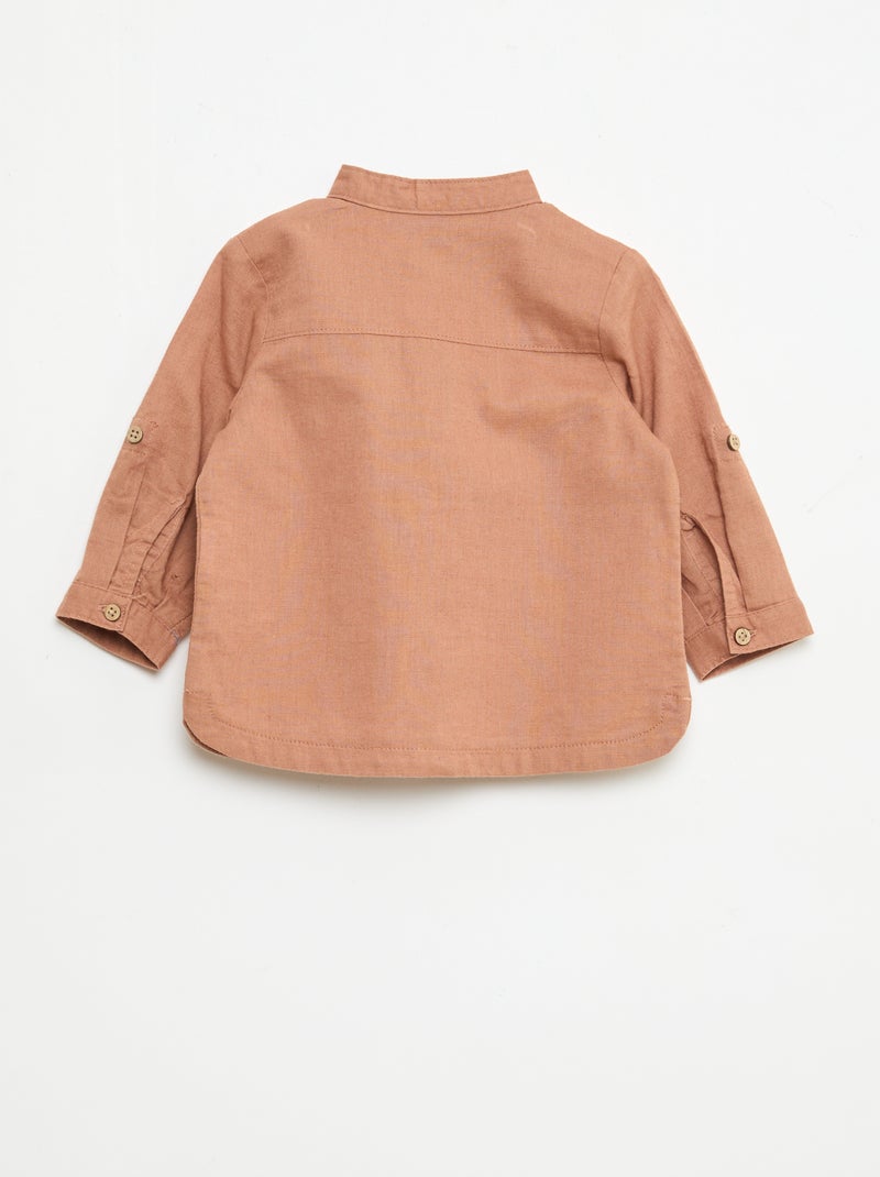 Camisa gola mao com mangas arregaçáveis Castanho - Kiabi