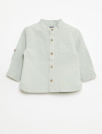 Camisa gola mao com mangas arregaçáveis