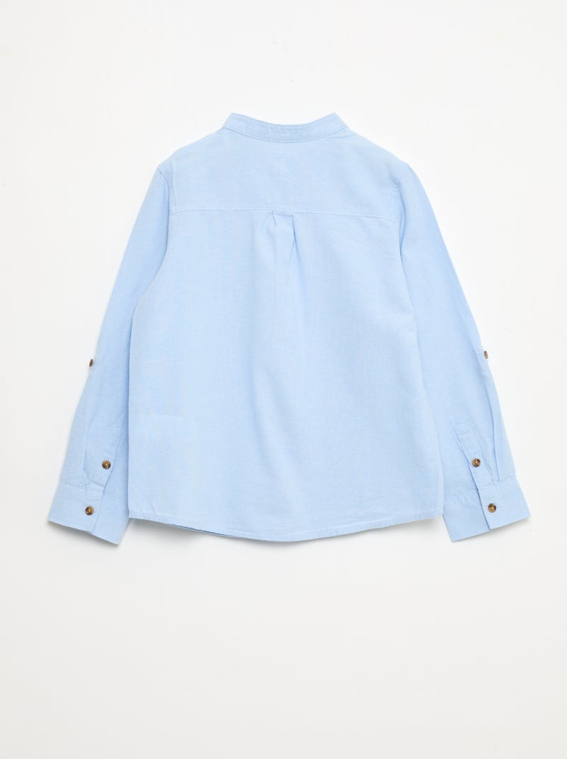 Camisa gola mao em algodão liso Azul - Kiabi