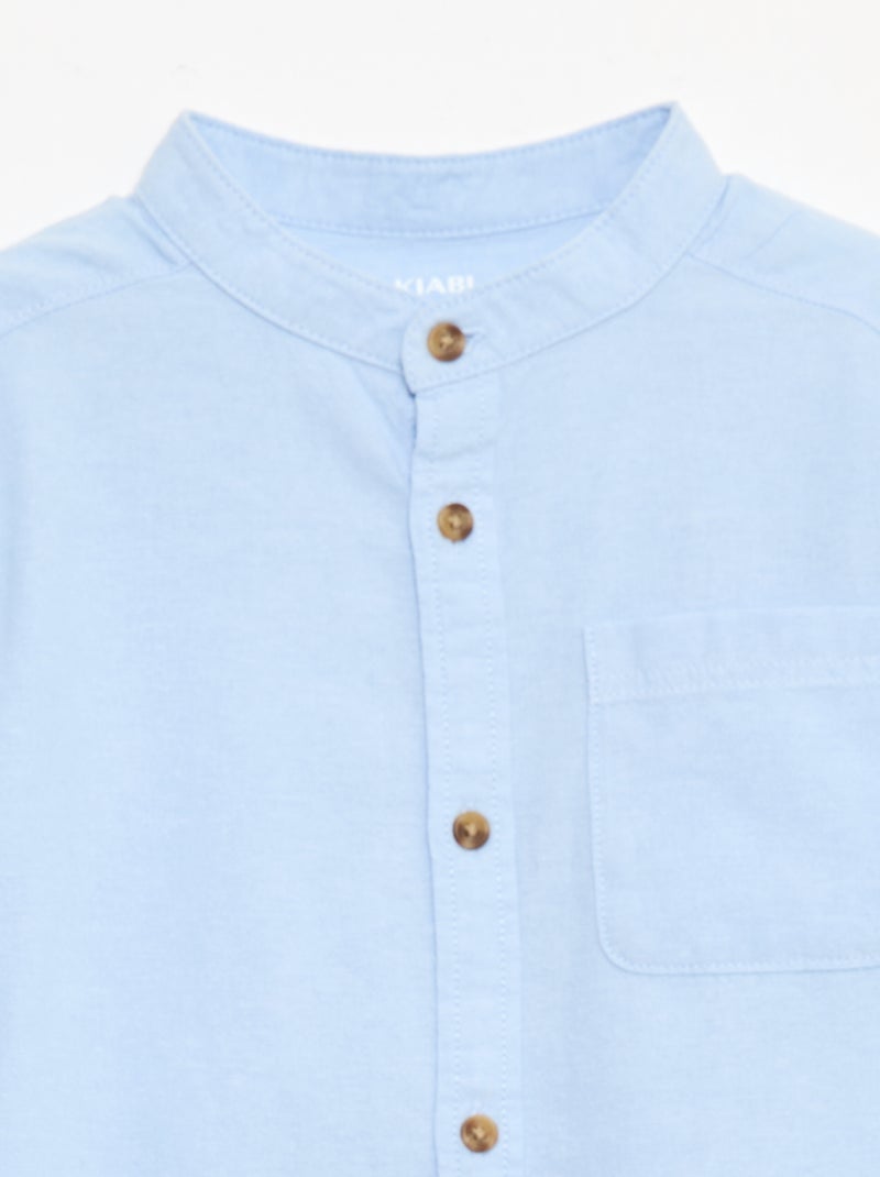 Camisa gola mao em algodão liso Azul - Kiabi