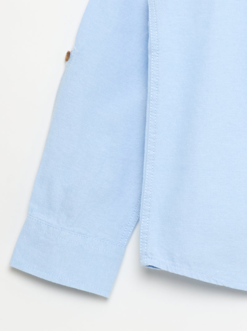 Camisa gola mao em algodão liso Azul - Kiabi