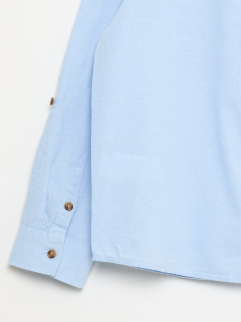 Camisa gola mao em algodão liso Azul - Kiabi