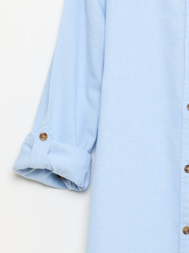 Camisa gola mao em algodão liso Azul - Kiabi