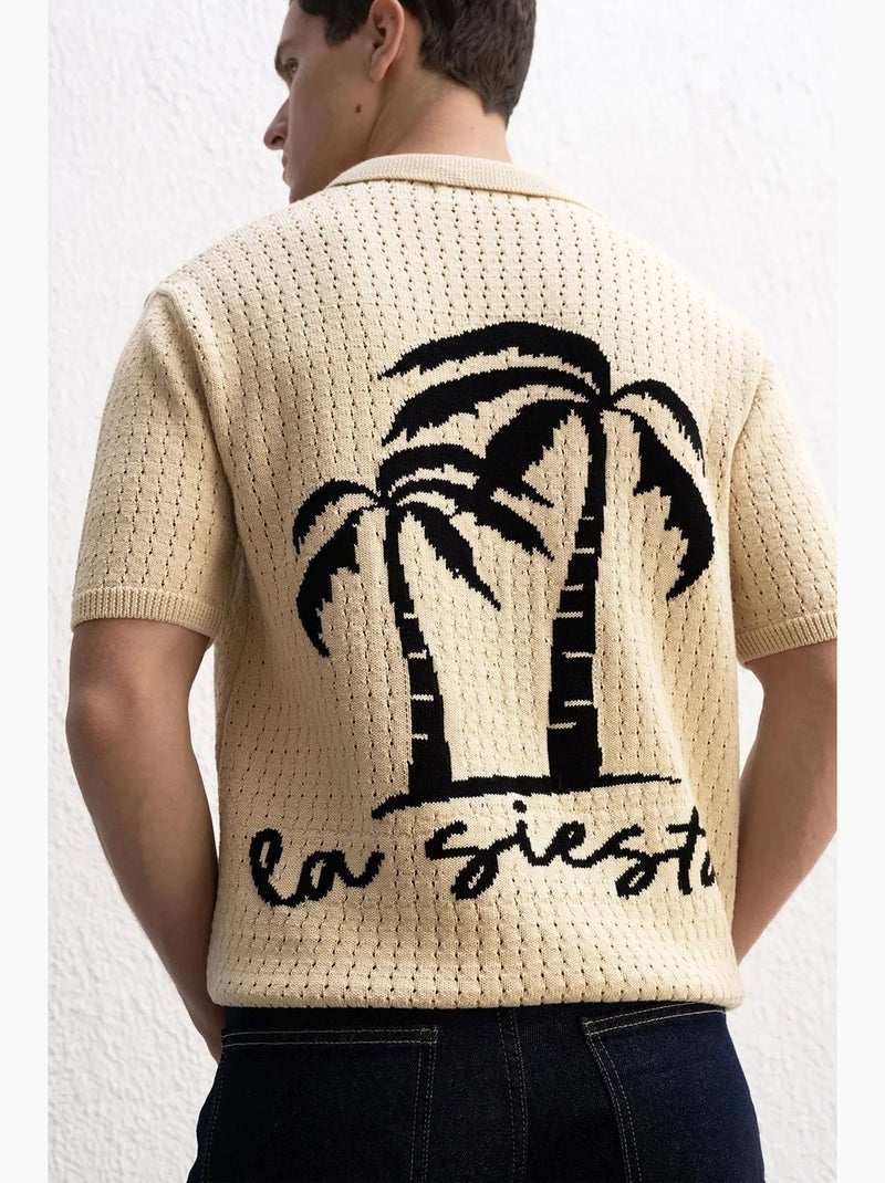 Camisa jacquard texturada com botões giesto Bege-argila - Kiabi