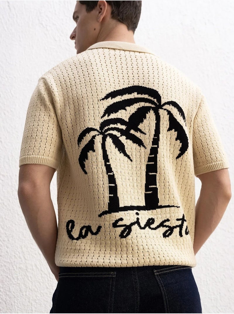 Camisa jacquard texturada com botões giesto Bege-argila - Kiabi