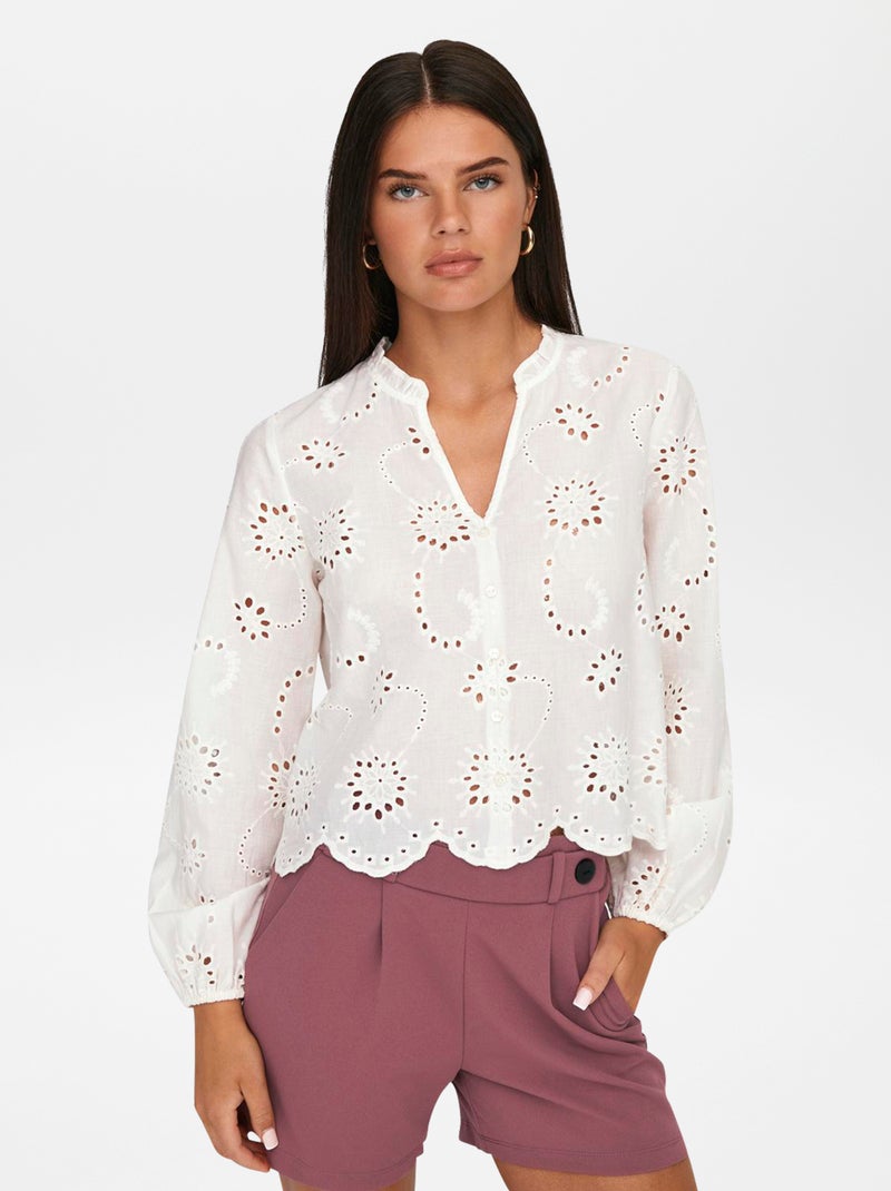 Camisa 'JDY' com bordado inglês BEGE - Kiabi