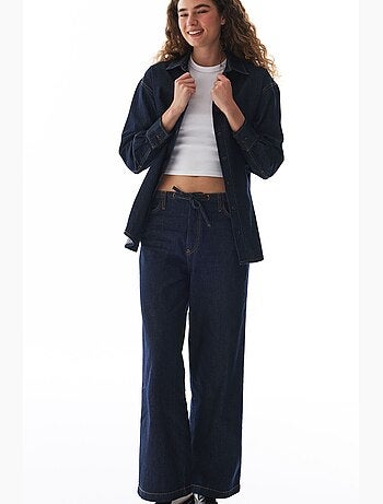 Camisa jeans com gola polo, botões e manga comprida penti