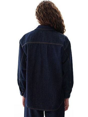 Camisa jeans com gola polo, botões e manga comprida penti