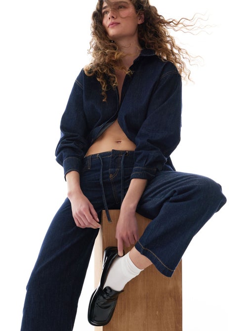 Camisa jeans com gola polo, botões e manga comprida penti - Kiabi
