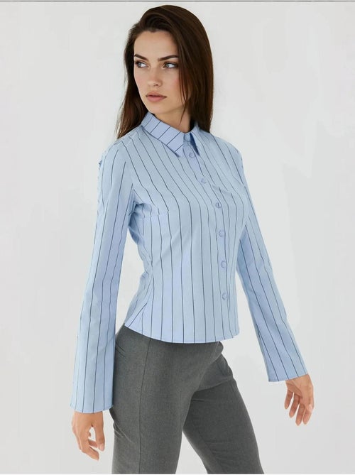 Camisa justa às riscas com botões hiccup - Kiabi