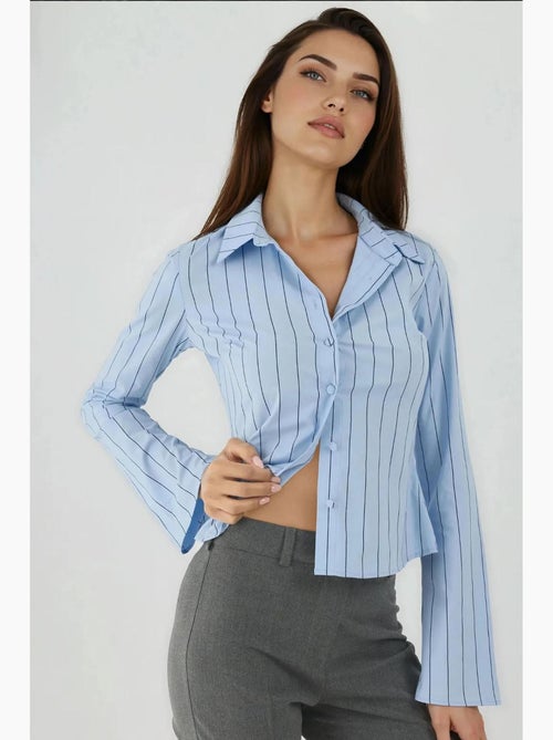 Camisa justa às riscas com botões hiccup - Kiabi