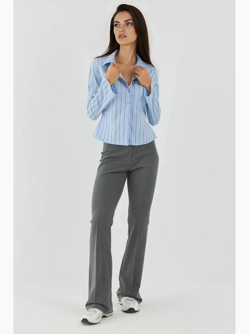Camisa justa às riscas com botões hiccup Azul-céu - Kiabi