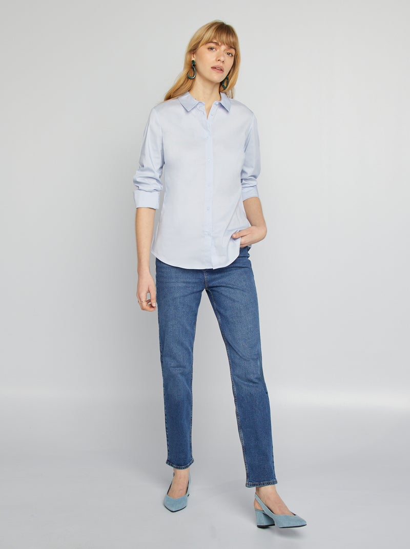 Camisa justa com colarinho italiano Azul Acinzentado - Kiabi