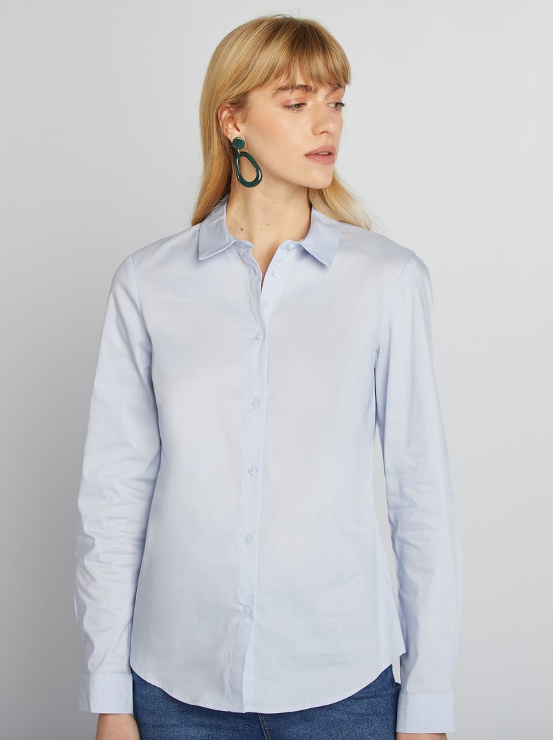 Camisa justa com colarinho italiano Azul Acinzentado - Kiabi