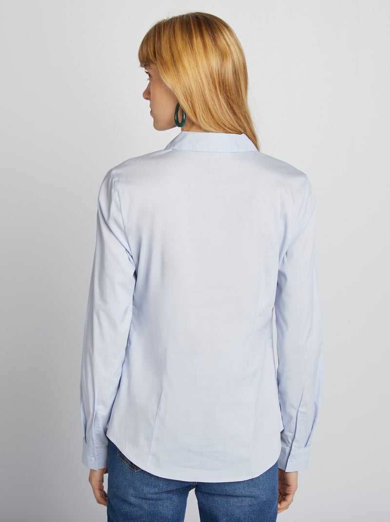 Camisa justa com colarinho italiano Azul Acinzentado - Kiabi