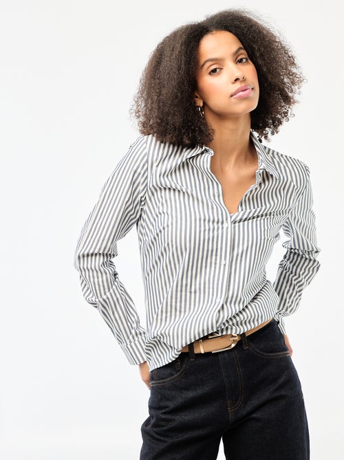 Camisa justa com colarinho italiano - Kiabi