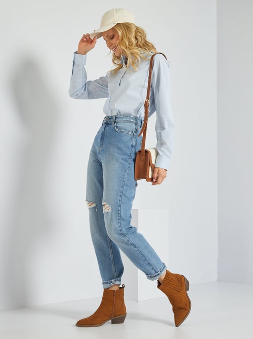 Camisa justa com colarinho italiano - Kiabi