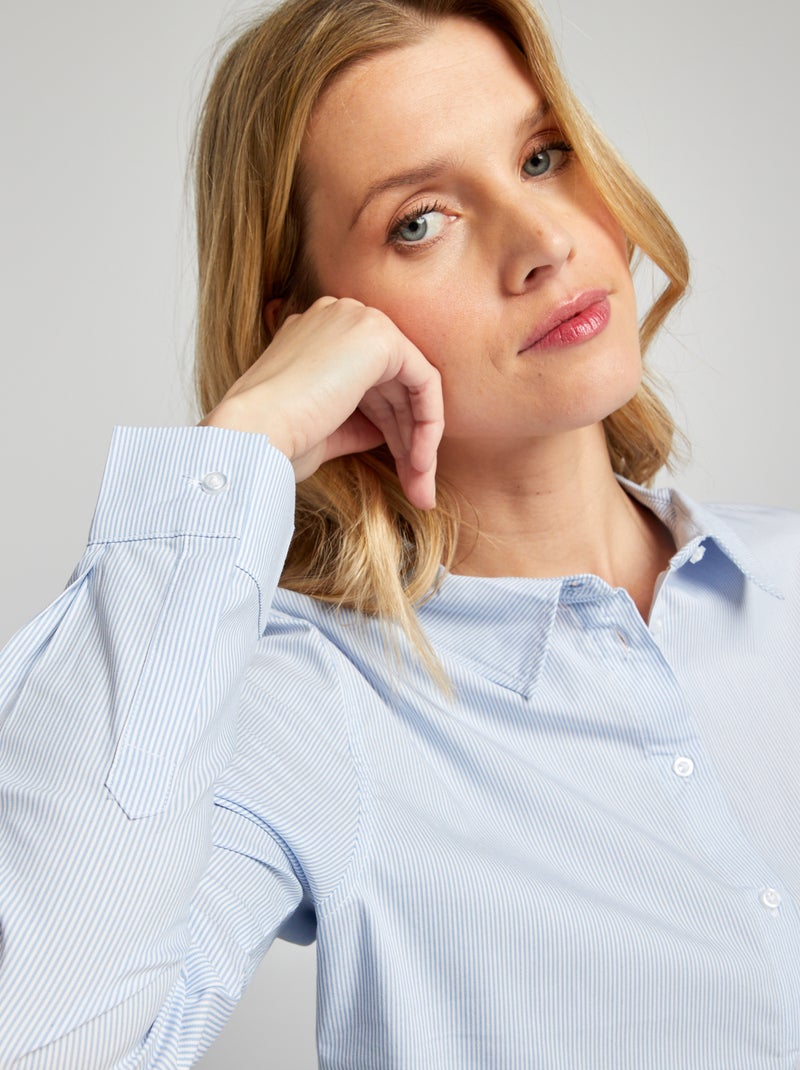 Camisa justa com colarinho italiano AZUL - Kiabi