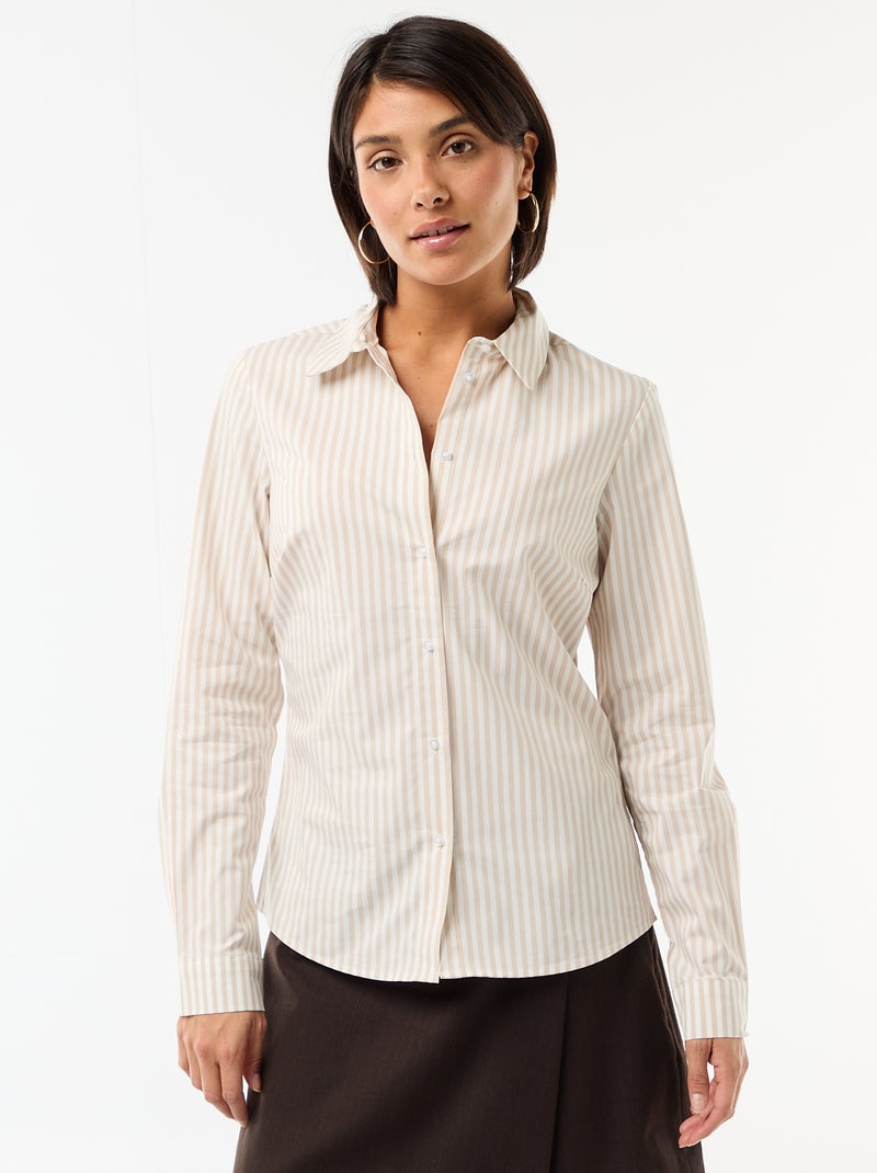 Camisa justa com colarinho italiano Bege - Kiabi