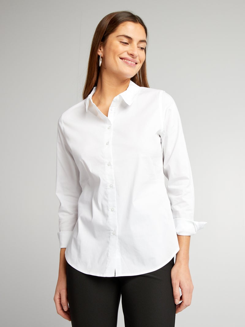 Camisa justa com colarinho italiano Branco - Kiabi