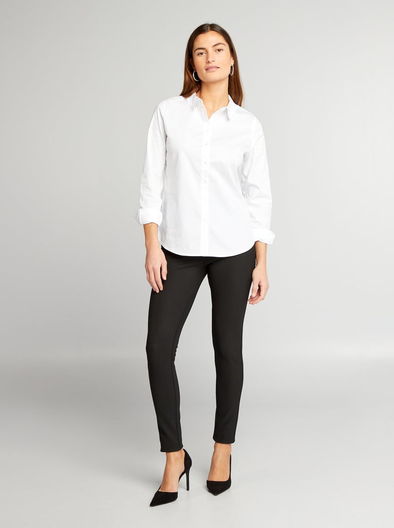 Camisa justa com colarinho italiano Branco - Kiabi