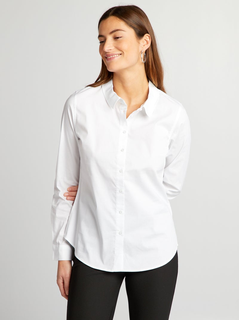 Camisa justa com colarinho italiano Branco - Kiabi