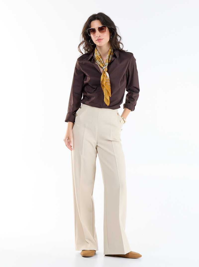 Camisa justa com colarinho italiano Castanho - Kiabi