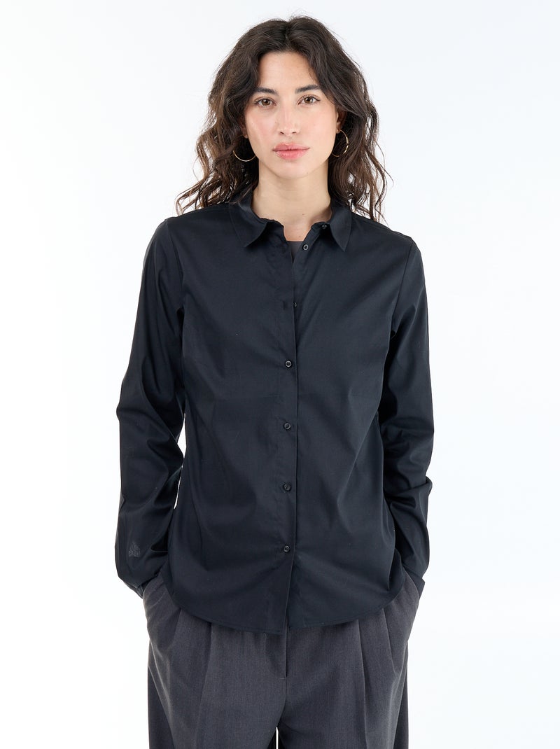 Camisa justa com colarinho italiano Preto - Kiabi