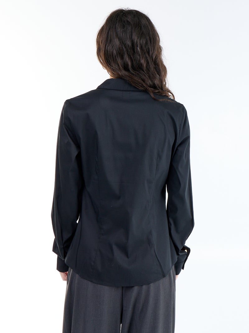 Camisa justa com colarinho italiano Preto - Kiabi