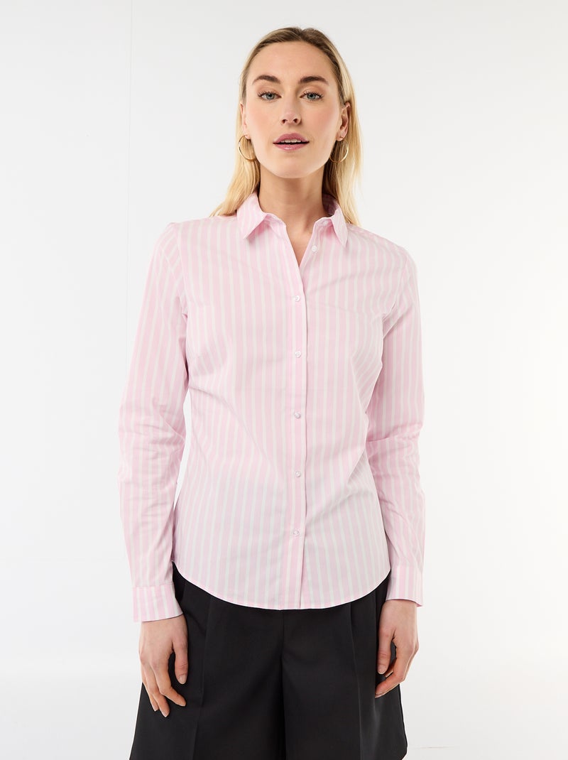 Camisa justa com colarinho italiano Rosa - Kiabi