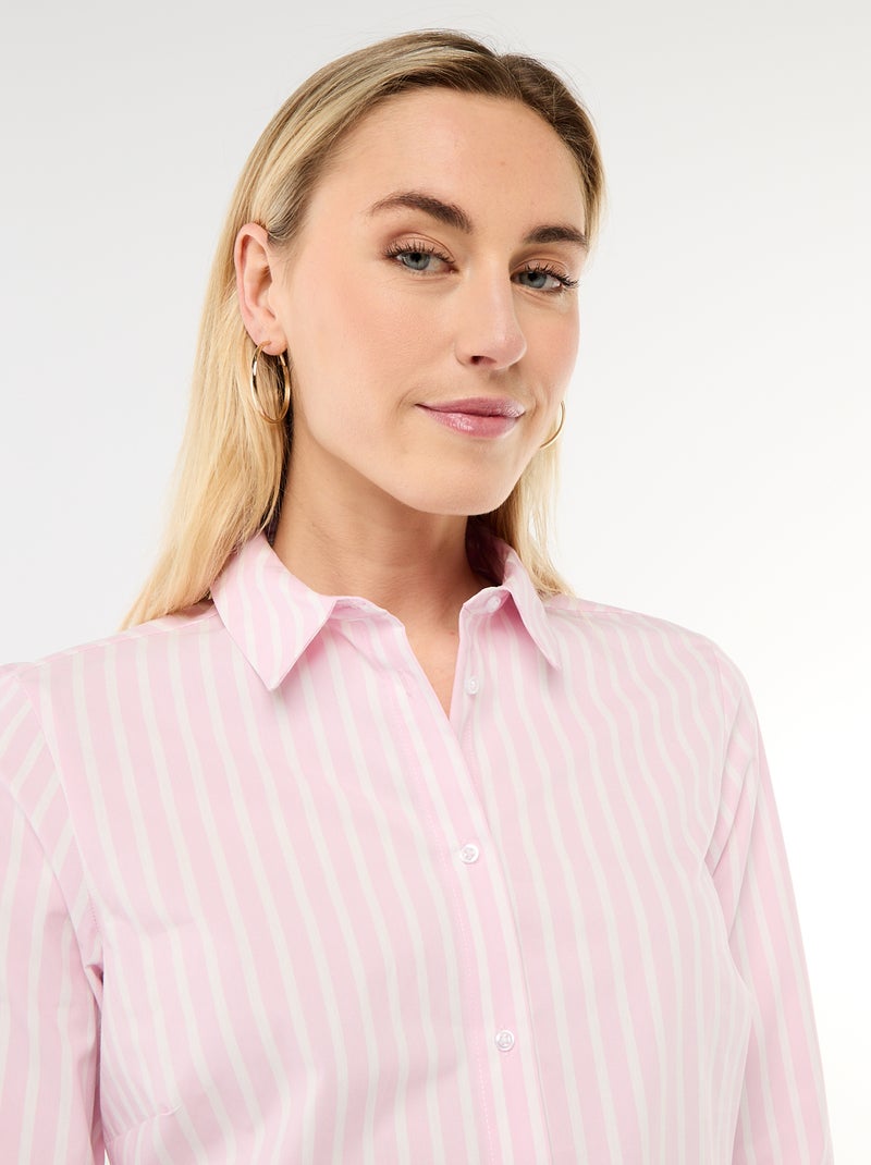 Camisa justa com colarinho italiano Rosa - Kiabi