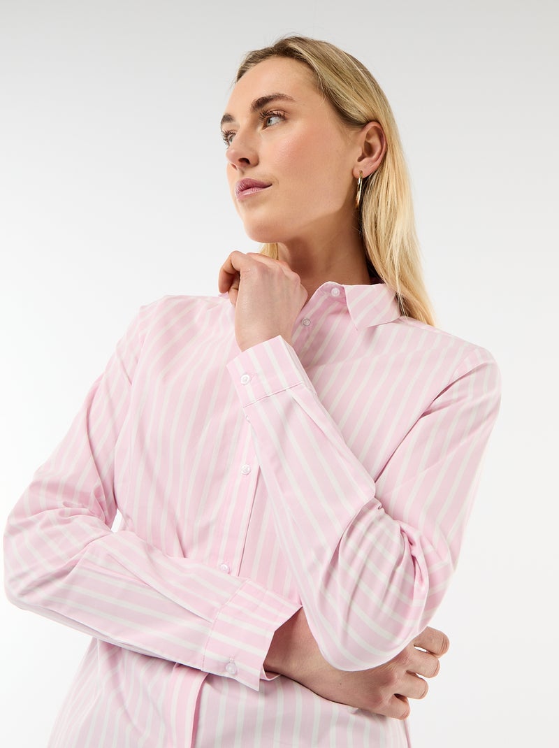 Camisa justa com colarinho italiano Rosa - Kiabi