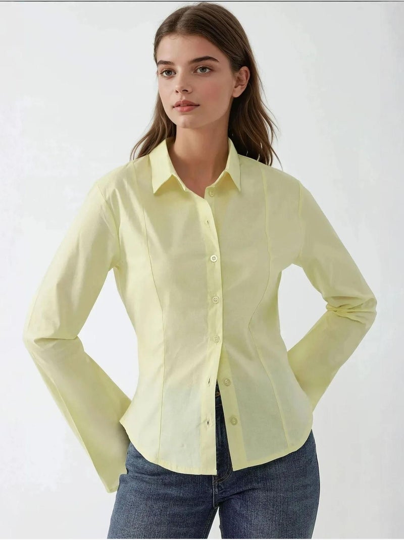 Camisa justa de manga comprida hiccup Amarelo-limão - Kiabi