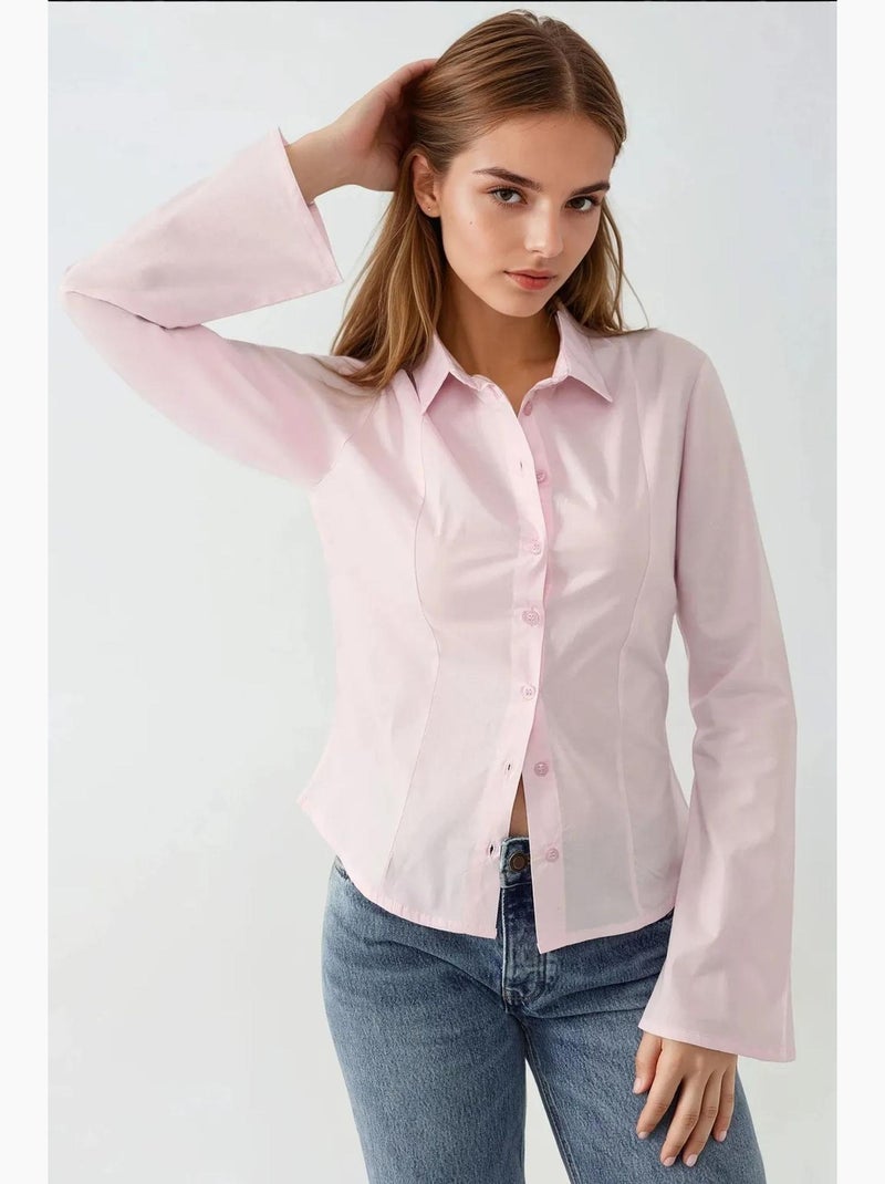 Camisa justa de manga comprida hiccup Rosa-pálido - Kiabi