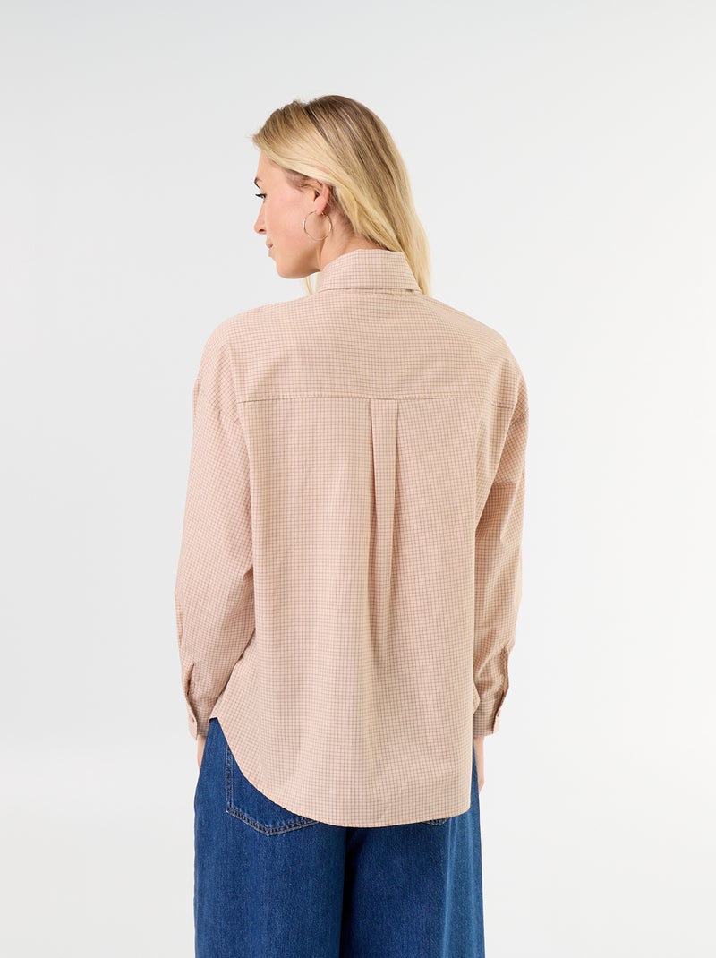 Camisa larga de manga comprida e gola com laço Bege - Kiabi