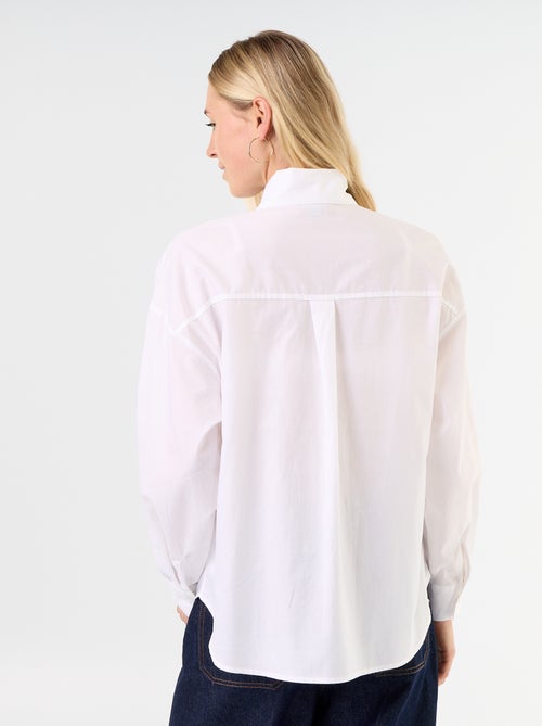 Camisa larga de manga comprida e gola com laço - Kiabi