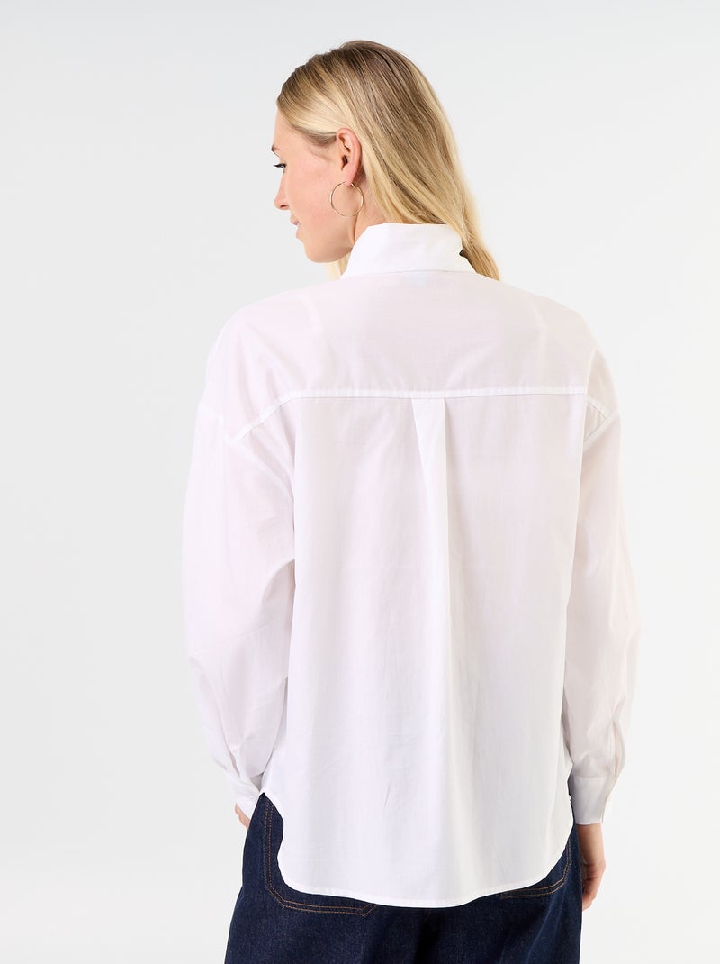 Camisa larga de manga comprida e gola com laço Branco - Kiabi