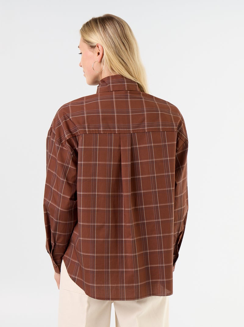 Camisa larga de manga comprida e gola com laço Castanho - Kiabi