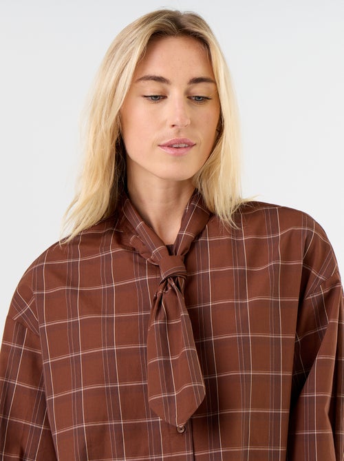 Camisa larga de manga comprida e gola com laço - Kiabi
