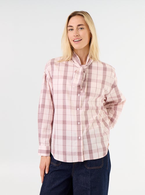 Camisa larga de manga comprida e gola com laço - Kiabi