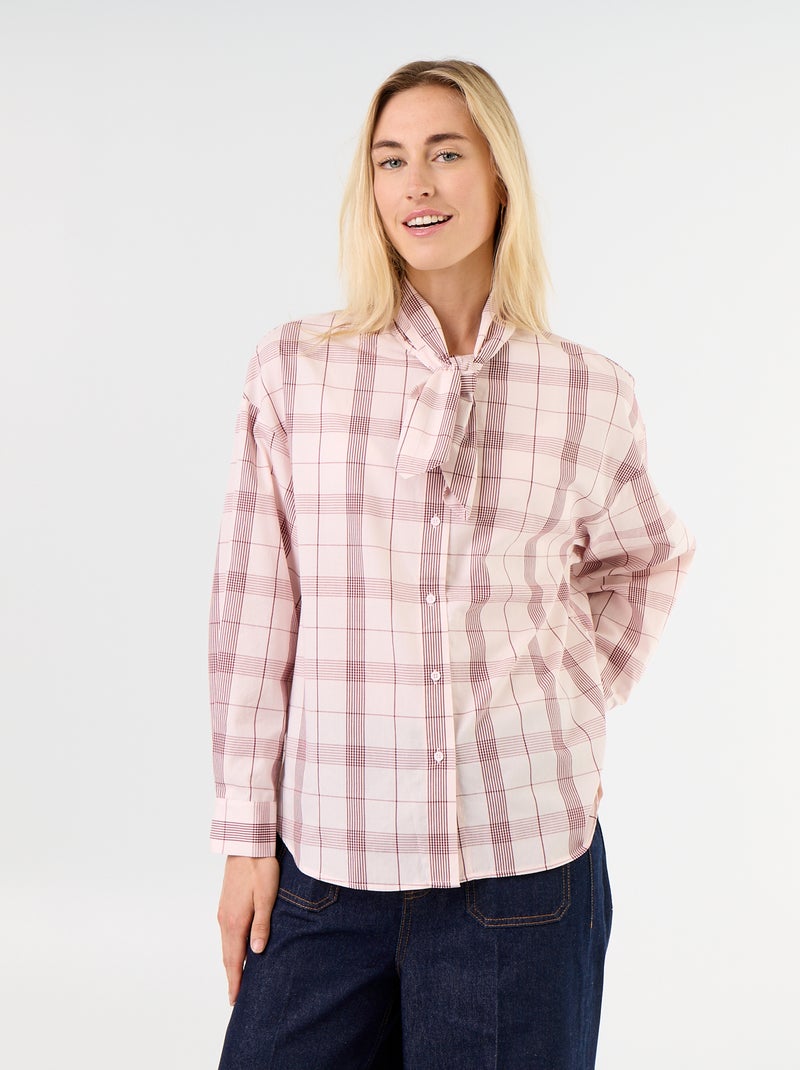 Camisa larga de manga comprida e gola com laço Rosa - Kiabi