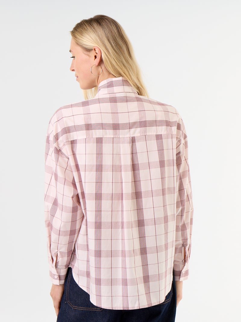 Camisa larga de manga comprida e gola com laço Rosa - Kiabi