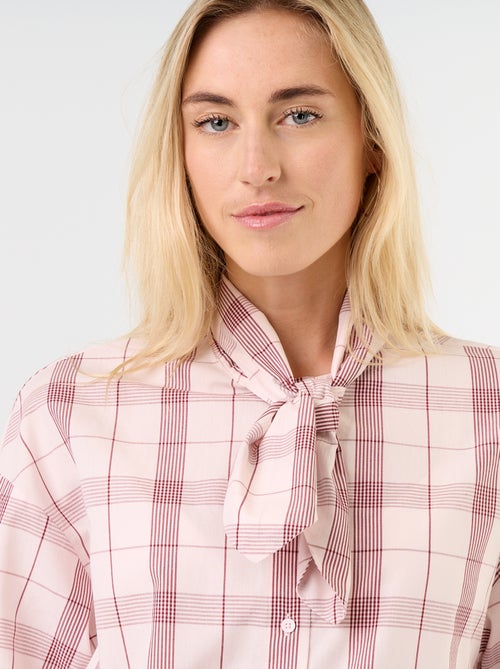 Camisa larga de manga comprida e gola com laço - Kiabi