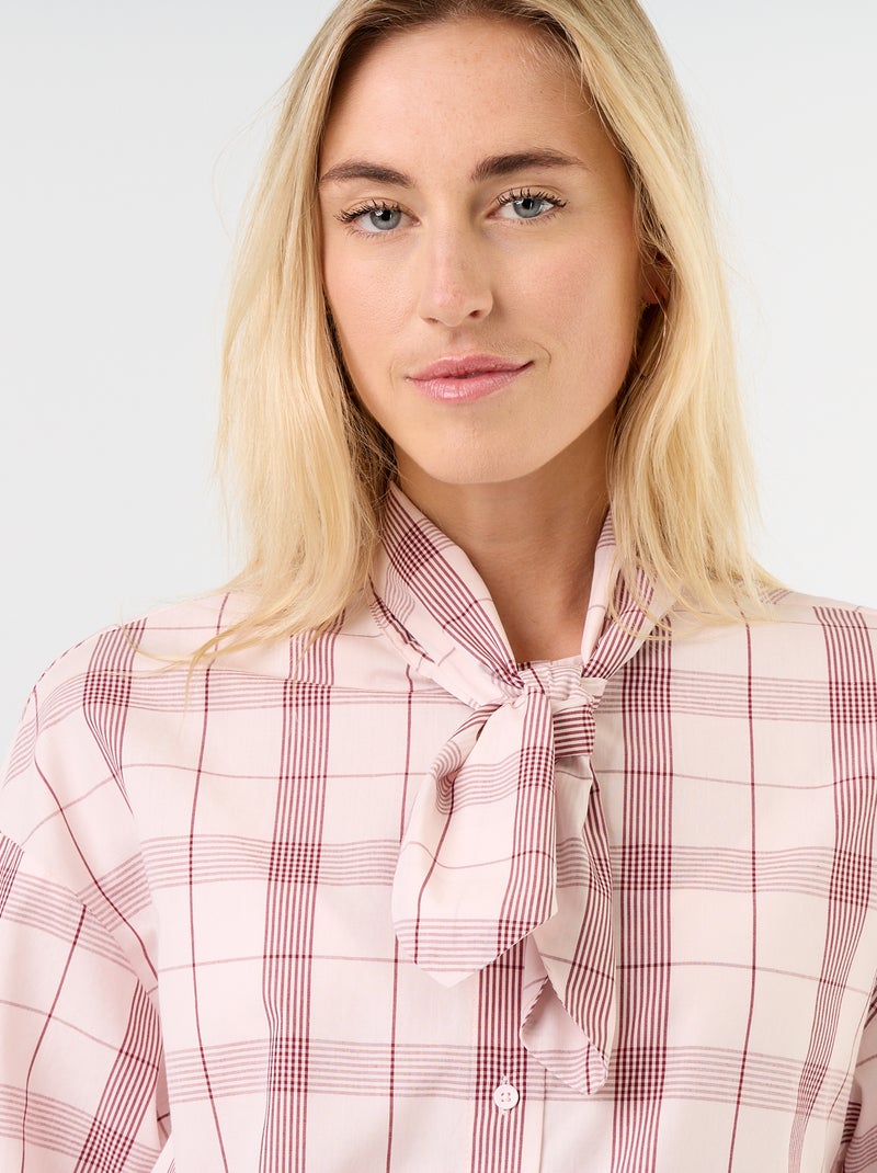 Camisa larga de manga comprida e gola com laço Rosa - Kiabi