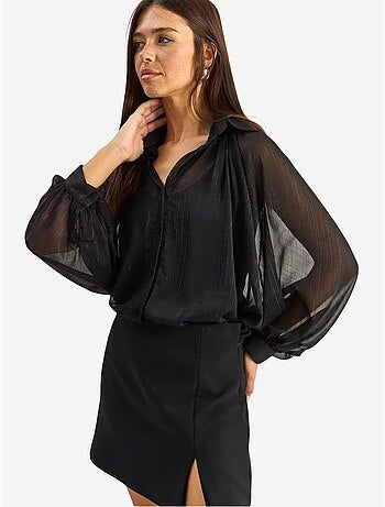 Camisa larga e solta em chiffon de algodão lucci
