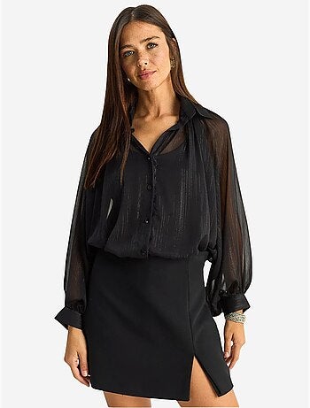 Camisa larga e solta em chiffon de algodão lucci