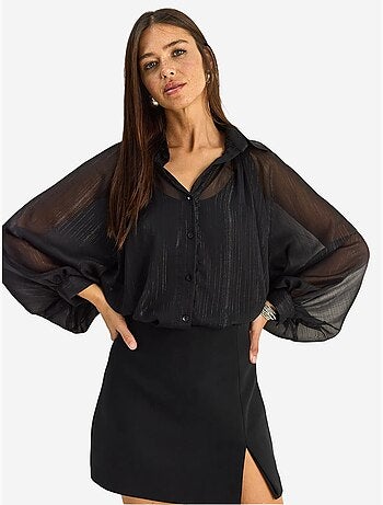 Camisa larga e solta em chiffon de algodão lucci