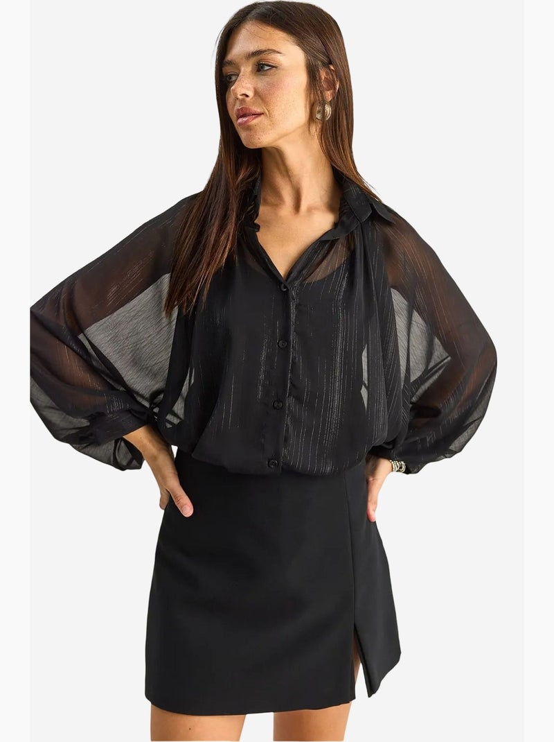 Camisa larga e solta em chiffon de algodão lucci Preto - Kiabi
